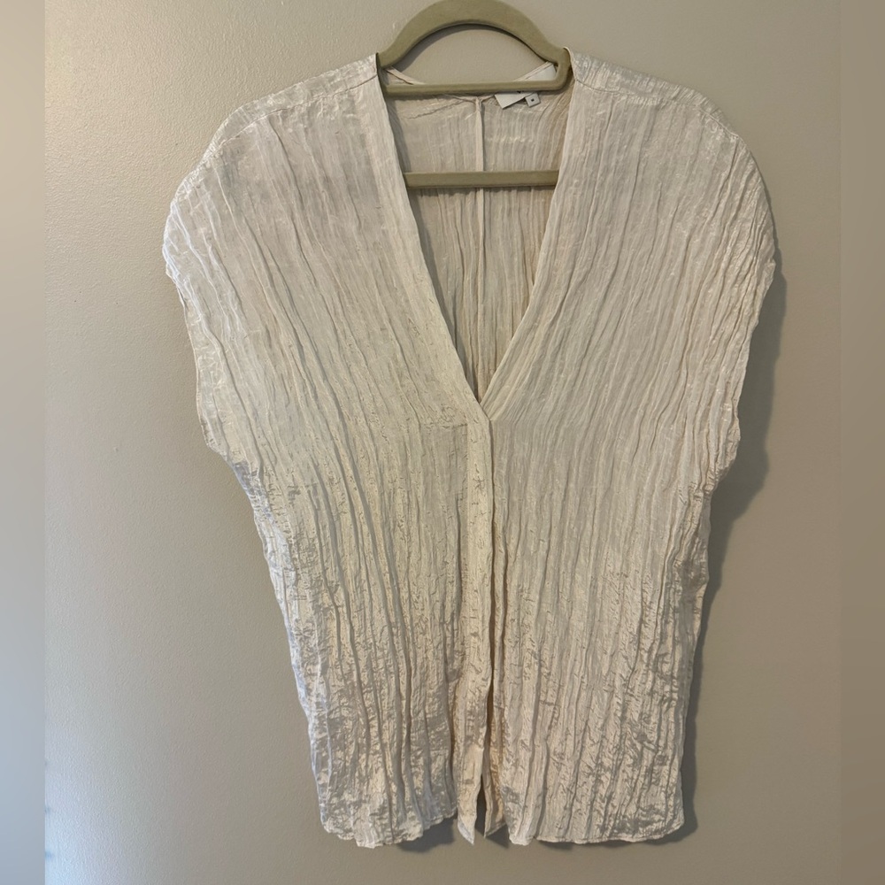 [VINCE] Crinkle V-Neck Popover Blouse in Ivory - Picture 3 of 8